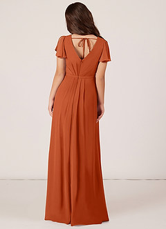 Azazie Peony Junior Burnt Orange A-Line Pleated Chiffon Dress image2