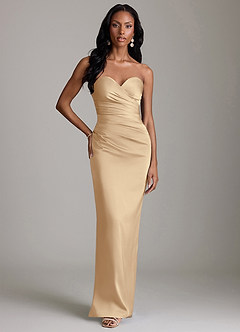 Azazie Sonora Vestidos de damas de honor Vestido de Champán de Satén Elástico de Corte Recto con Sin tirantes image6