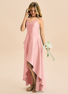 Azazie Eirlys Junior Jurk van Stretch Satijn met A-Lijn Geplooid Poederroze image3