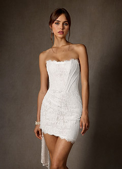 Azazie Starla Wedding Dresses Diamond White Sheath Strapless Lace Dress image4