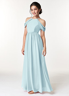 Azazie Seneca Junior Sea Glass A-Line Off the Shoulder Chiffon Dress image5