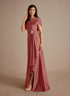 Azazie Branford Mother of the Bride Dresses Antique Rose A-Line Pleated Stretch Satin Dress image2