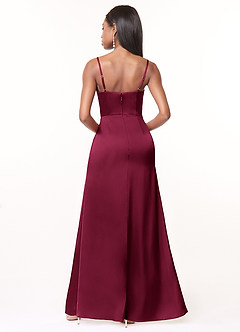 Azazie Maci Robes de demoiselle d'honneur Robe Trapèze en Satin extensible Col V plissé Bourgogne image2