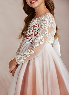 Azazie Elodie Flower Girl Dresses Ivory Paprika Ball-Gown Lace Dress image7
