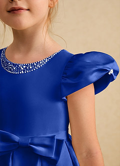 Azazie Pearl Flower Girl Dresses Royal Blue Ball-Gown Pleated Matte Satin Dress image6