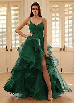 Carmencita Emerald Green A-line Ruffles Prom Dress | Azazie