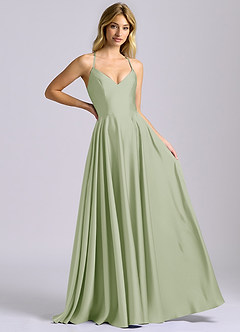 Azazie Truce Bridesmaid Dresses Dusty Sage A-Line Stretch Satin Dress image6