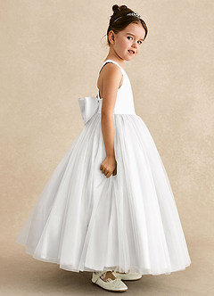 Azazie Peanut Robe Demoiselle D'honneur Fillette Robe Trapèze en Tulle Bretelle Blanc image3