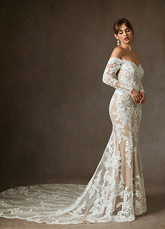 Azazie Empiria Wedding Dresses Diamond White Nude Mermaid Sequins Tulle Dress image7