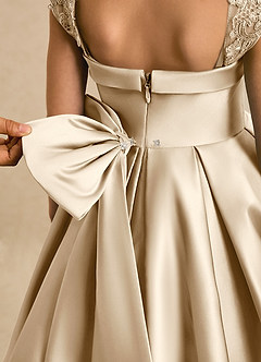 Azazie Genie Flower Girl Dresses Champagne Ball-Gown Off the Shoulder Matte Satin Dress image5