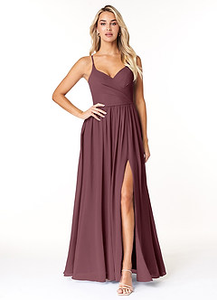 Azazie Dominic Bridesmaid Dresses Sangria A-Line V-Neck Pleated Chiffon Dress image1