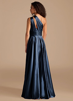 Azazie Charlize Brautjungfernkleider A-Linie One-Shoulder Metallischer Satin Kleid Dunkelmarine image4