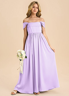 Azazie Hattie Junior Lilac A-Line Pleated Stretch Satin Dress image3