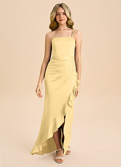 Azazie Buzzy Junior Butter Sheath Pleated Stretch Satin Dress image4