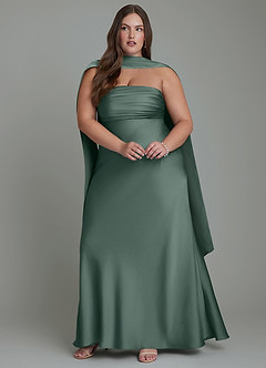 Azazie Saylor Vestidos de damas de honor Vestido Musgo Marino de Satén Elástico de Corte Sirena con Palabra de honor image15