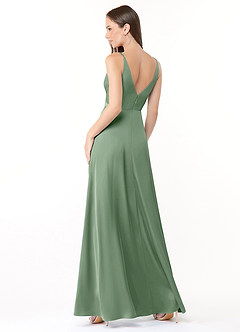 Azazie Dalilah Final Sale Matcha A-Line V-Neck Pleated Stretch Satin Dress image2