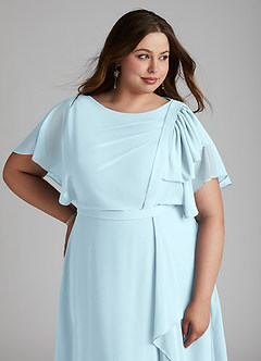 Azazie Aaliyah Bescheiden Bruidsmeisjekleding A-Lijn Bocht Gevouwen Chiffon Vloerlengte Jurk image11
