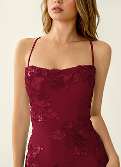 Kailani Bourgogne Robe de bal sirène corset à fleurs 3D et laçage au dos image6