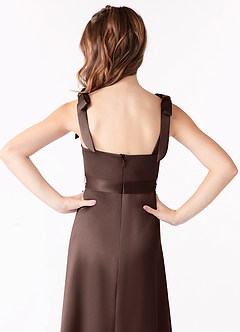 Azazie Barbara Junior Ganache A-Line Bow Stretch Satin Dress image4