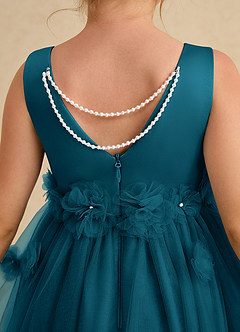 Azazie Lux Flower Girl Dresses Ink Blue A-Line Beaded Tulle Dress image6