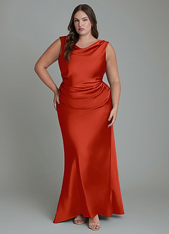 Azazie Kieryn Robes de demoiselle d'honneur Robe Sirène en Satin extensible Plissé Rouille image7
