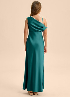 Azazie Emerson Junior Peacock Sheath Off the Shoulder Stretch Satin Dress image2