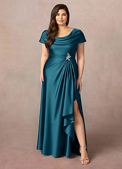 Azazie Branford Abiti per la Madre della Sposa Abito A-Line in Raso Elasticizzato Plissettato Blu Inchiostro image9