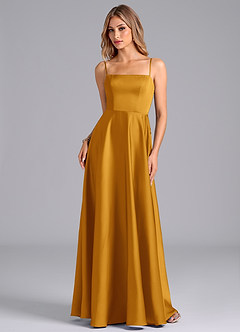 Azazie Elita Bridesmaid Dresses Butterscotch A-Line Pleated Stretch Satin Dress image6