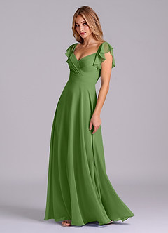 Azazie Leilani Bridesmaid Dresses Basil A-Line Pleated Chiffon Dress image5