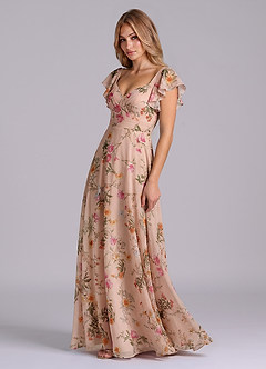 Azazie Leilani Brautjungfernkleider A-Linie Plissee Chiffon Kleid Rosenblüten image4