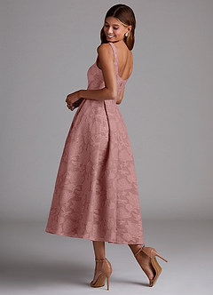 Azazie Amalie Bridesmaid Dresses Dusty Rose A-Line Pleated Floral Burnout Dress image2