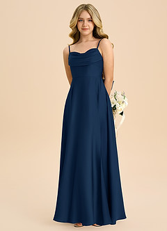 Azazie Bear Junior Dark Navy A-Line Sweetheart Neckline Stretch Satin Dress image6