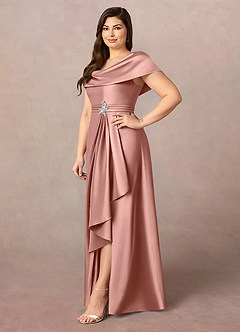 Azazie Branford vestidos de madre de la novia Vestido de Rosetón de Satén Elástico de Corte En A con Plisado image11