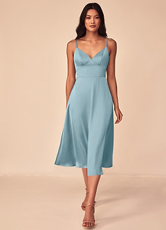 Azazie Dottie Bridesmaid Dresses Moody Blue A-Line Stretch Satin Dress image1