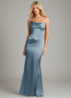 Azazie Sorrel Bridesmaid Dresses Dusty Blue Mermaid Strapless Stretch Satin Convertible Dress image5