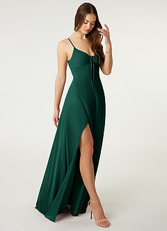Azazie Minie Bridesmaid Dresses Emerald A-Line Bow Chiffon Dress image1