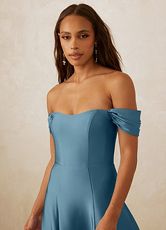 Christian Siriano Bridal for Azazie 1002 Bridesmaid Dresses Bermuda A-Line Off the Shoulder Stretch Satin Convertible Dress image5