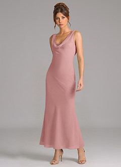 Azazie Rylina 신부 들러리 드레스 인어 주름진 쉬폰 발목 길이 드레스 image5