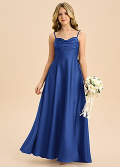 Azazie Bear Junior A-Line Kæresteudskæring Stræk satin Gulv-længde Junior brudepige Kjole image3