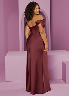 Barbie ♥ Azazie Bridesmaid Dresses Merlot Sheath Off the Shoulder Stretch Satin Convertible Dress image2