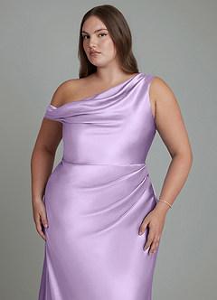 Azazie Emerson Bridesmaid Dresses Lilac Mermaid Off the Shoulder Metallic Satin Dress image12