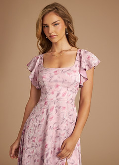 Azazie Bondi At-home Try On Dresses Rosette Dreamy Floral A-Line Ruched Dreamy Floral Dress image5