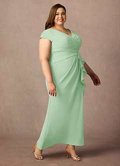 Azazie Tana Mother of the Bride Dresses Dusty Sage Mermaid V-Neck Pleated Stretch Crepe Dress image9