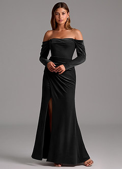 Azazie Hallie Vestidos de damas de honor Vestido de Negro de terciopelo de Corte Sirena Convertible con Manga larga image3