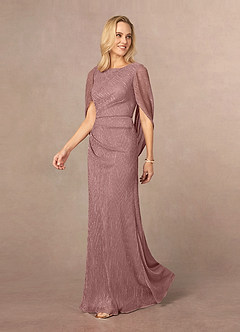 Azazie Paige Mother of the Bride Dresses Dusty Rose Sheath Pleated Cape Metallic Mesh Dress image2