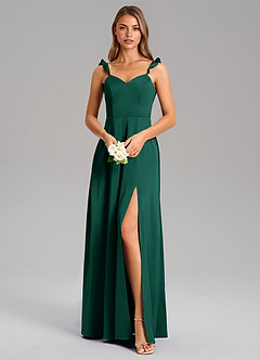 Azazie Everett Bridesmaid Dresses Emerald A-Line Stretch Satin Dress image5