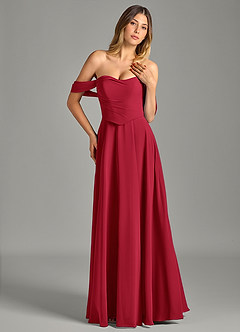 Azazie Chelsey Vestidos de damas de honor Vestido de Escarlata de Gasa de Corte en A Convertible con Vestidos sin tirantes image4