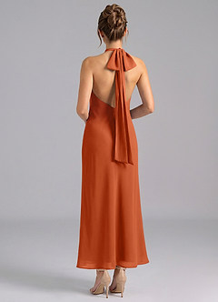 Azazie Velli Abiti da Damigella Abito Sirena in Chiffon Collo Alto Arancia Bruciata image2