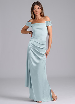 Azazie Kalysia Bridesmaid Dresses Mist Mermaid Off the Shoulder Stretch Satin Convertible Dress image3