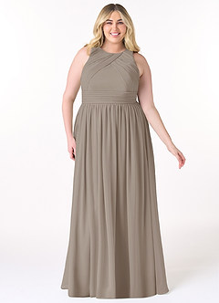 Azazie Harper Bridesmaid Dresses Taupe A-Line Pleated Chiffon Dress image6